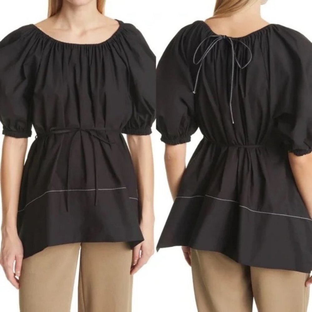 NEW Proenza Scouler Black Puff Sleeve Poplin Top Contrast Stitching Minimalist 4 - Picture 2 of 15